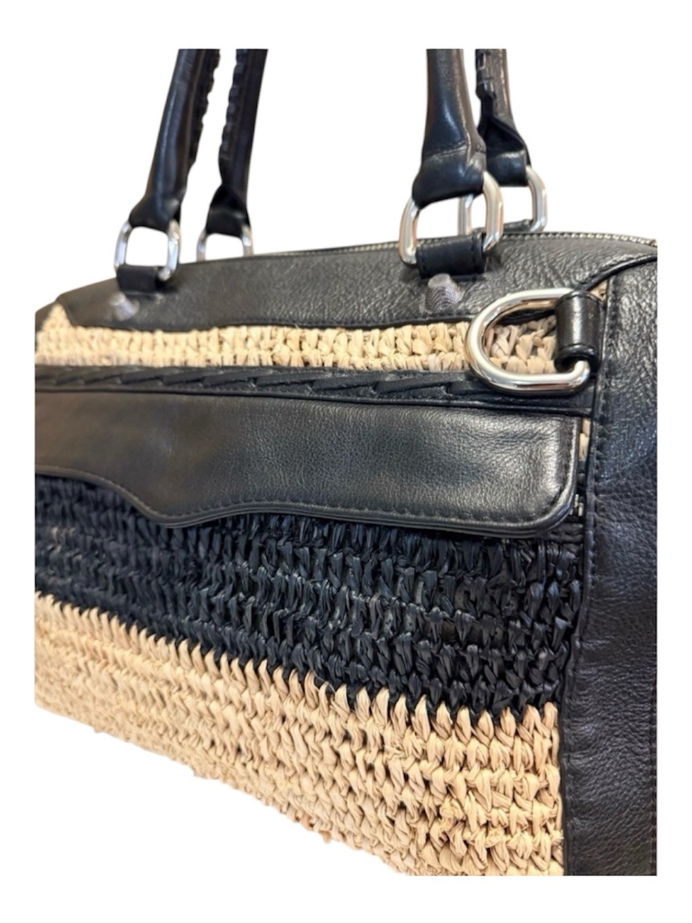 Rebecca Minkoff ~ Black Leather & Straw Satchel - Picture 2 of 8